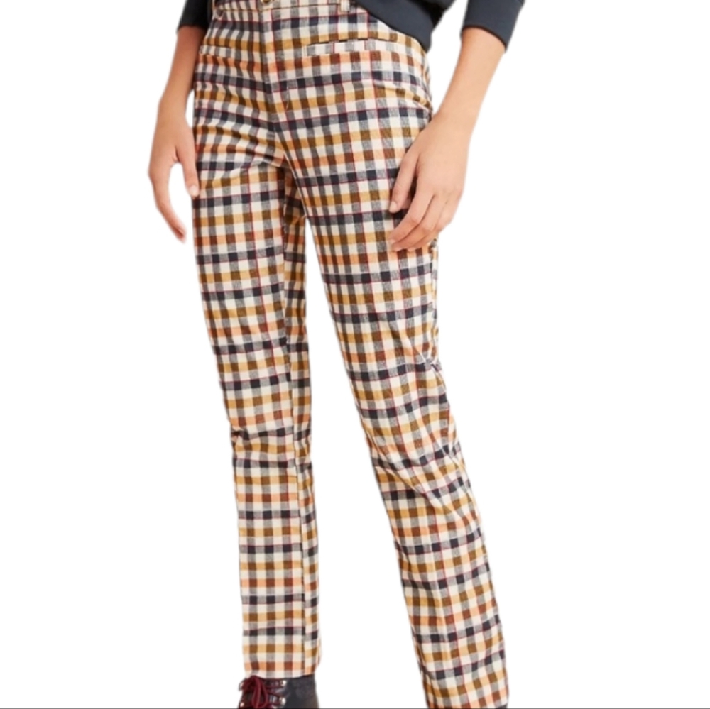 Mustard Plaid The Essential collection by Anthropologie Corduroy Ankle Pants